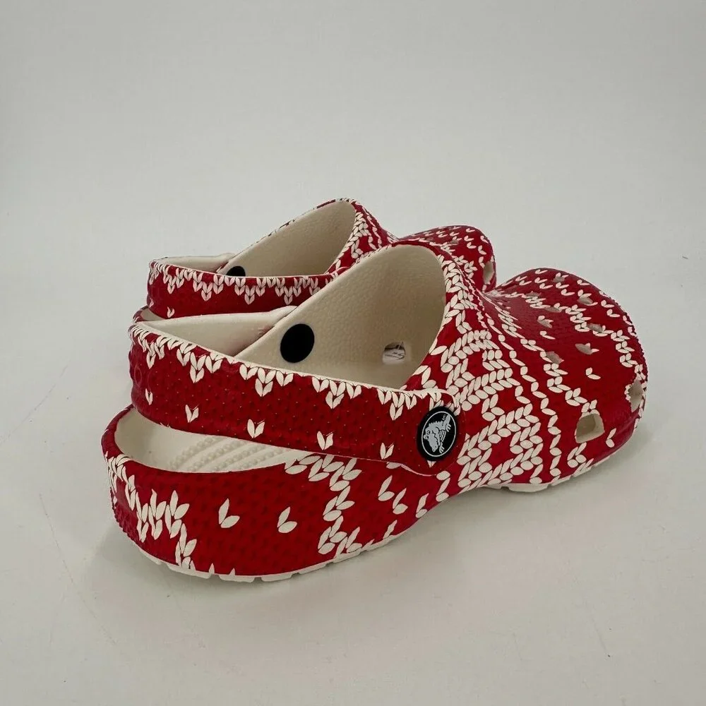 Crocs Kids Classic Clogs Size 2 Red Holiday Sweater Slip-on Shoes